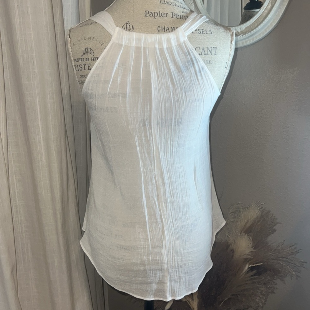 A. Byer white sleeveless women’s blouse lightweight ruffle shirt Small - Picture 4 of 9